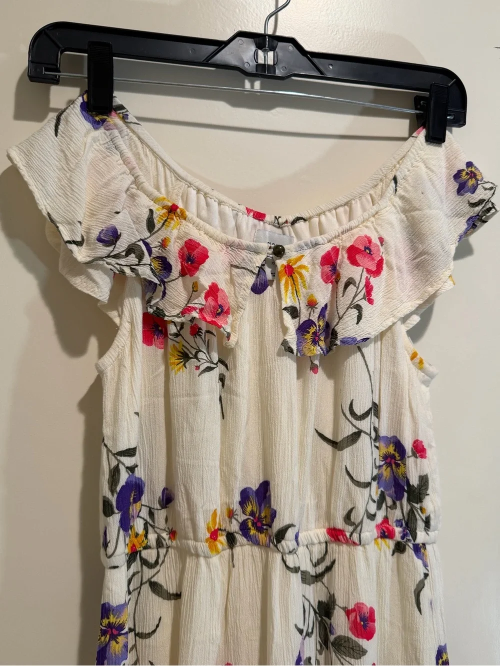 Girls' Cream Floral Ruffle Midi Dress